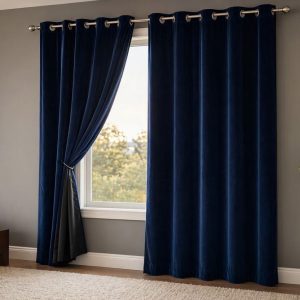 11 Luxury Velvet Blackout Curtains Room Darkening Thermal Insulated Drapes Two Panels Set Modern Eyelet Navy Blue