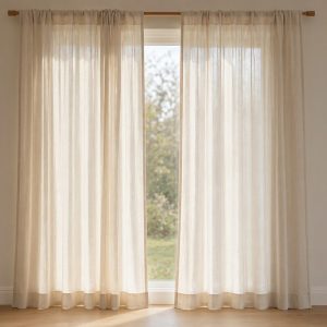 12 Elegant Linen Sheer Curtains Light Filtering Semi Transparent Window Drapes Two Panels Rod Pocket Natural Cream