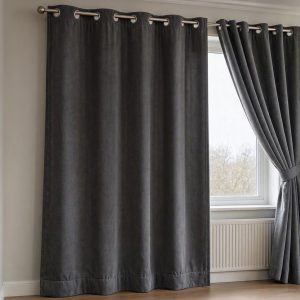 Thermal Insulated Grommet Curtains Noise Reducing Energy Saving Total Blackout Drapes Two Panels Set Charcoal Grey