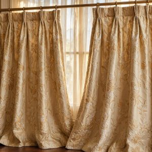 16 Luxury Floral Jacquard Curtains Vintage Embroidered Textured Damask Window Drapes Two Panels Pinch Pleat Gold Beige