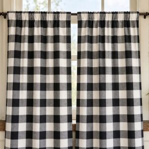 19 Farmhouse Buffalo Plaid Curtains Classic Gingham Check Cotton Blend Window Drapes Two Panels Rod Pocket Black White