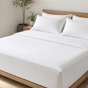 Premium Cooling Bamboo Sheets Deep Pocket Wrinkle Free Four Piece Bed Sheet Set Crisp White Classic