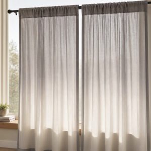 20 Ombre Sheer Curtain Panels Faux Linen Gradient Color Transition Light Filtering Window Drapes Rod Pocket Grey White