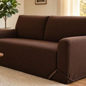21 High Stretch Sofa Slipcover Premium Jacquard Fabric Elastic Bottom Furniture Protector For Three Cushion Couch Chocolate Brown