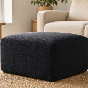 27 Elastic Ottoman Slipcover Rectangle Footstool Protector Soft Jacquard Knitted Fabric Storage Pouf Cover Charcoal Black