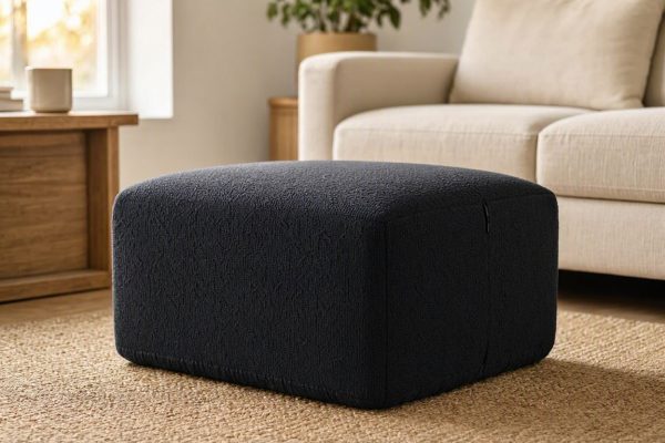 27 Elastic Ottoman Slipcover Rectangle Footstool Protector Soft Jacquard Knitted Fabric Storage Pouf Cover Charcoal Black