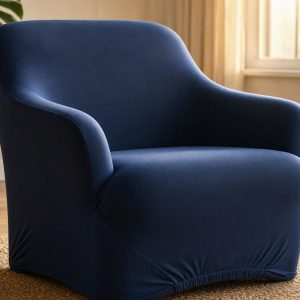 Form Fitting Armchair Slipcover Stretch Spandex Single Seat Lounge Chair Protector Elastic Bottom Soft Navy Blue