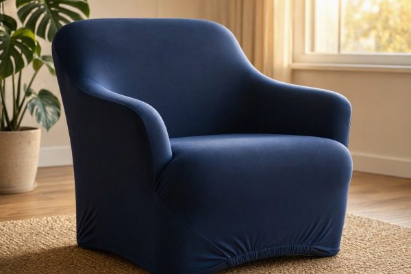 28 Form Fitting Armchair Slipcover Stretch Spandex Single Seat Lounge Chair Protector Elastic Bottom Soft Navy Blue