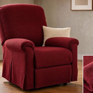 Jacquard Recliner Chair Cover Stretch Thick Fabric Sofa Protector Four Pieces Lazy Boy Slipcover Wine Red