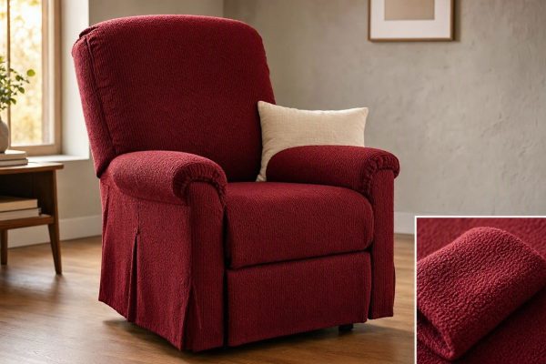 29 Jacquard Recliner Chair Cover Stretch Thick Fabric Sofa Protector Four Pieces Lazy Boy Slipcover Wine Red