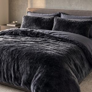 Plush Faux Fur Shaggy Duvet Cover Ultra Warm Fluffy Crystal Velvet Bedding Set Luxury Black Charcoal
