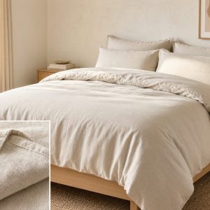 Organic Linen Blend Duvet Cover Set Moisture Wicking Durable Luxury Bedding Collection Natural Flax Neutral
