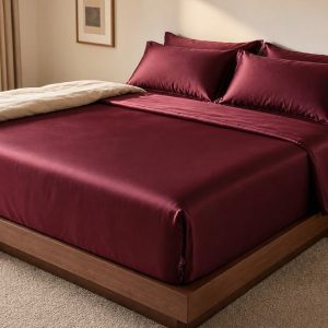 9 Silky Satin Sheet Set Silky Smooth Wrinkle Resistant Luxury Bedding Four Pieces Extra Deep Pocket Burgundy